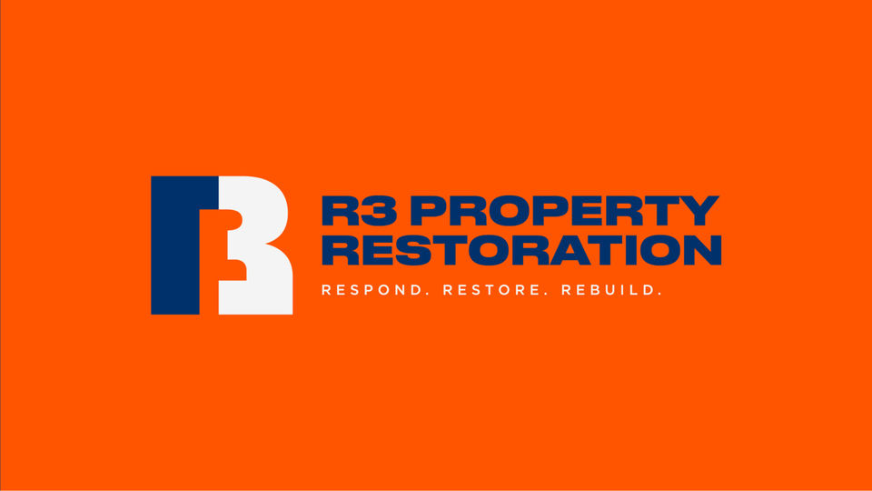 Colorful and dynamic logo for R3 Property Restoration in Raleigh, NC, designed by Lokal Design Company near Raleigh, NC.