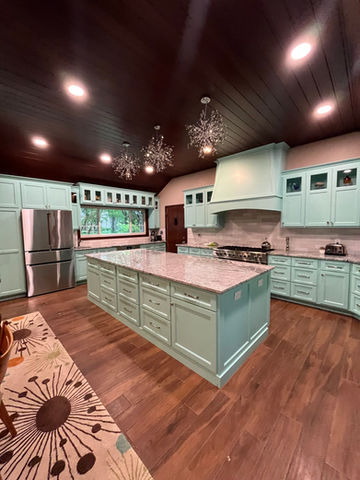 Green Cabinets + Wavy Tile custom cabinets built for a new kitchen by Centier Specialties in Ohio 3