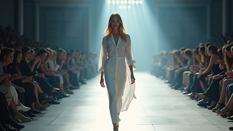 High angle view of a model walking confidently on a runway