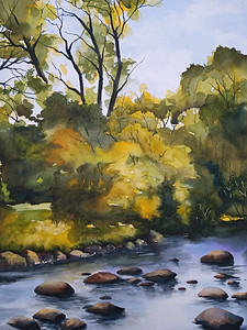 River Dart Near Dartmeet, Devon. Watercolour. Jon Hollowell, oil and watercolour landscape artist and art teacher based in United Kingdom. Online lessons via Zoom.
