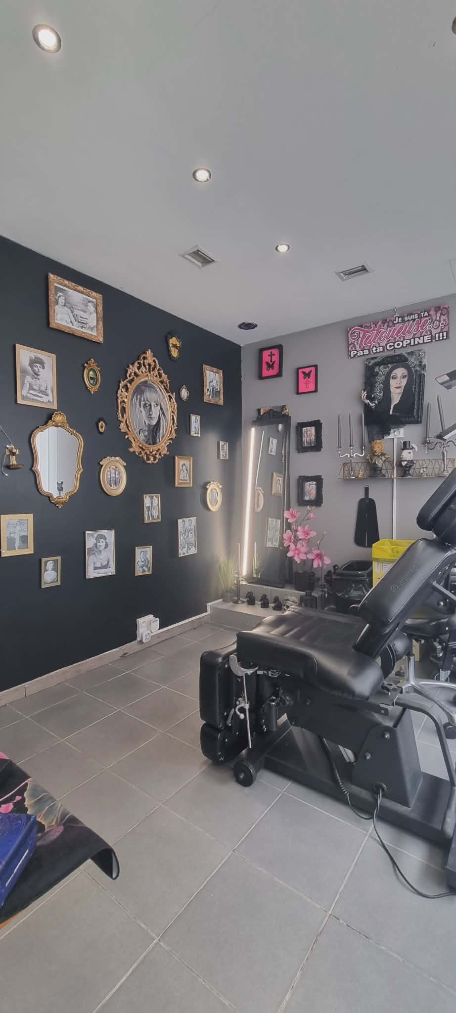 Close-up view of a beauty salon interior with elegant decor