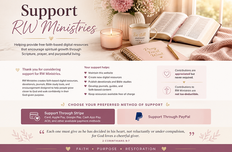 Support the mission of RW Ministries and The Ezer Restoration Project through prayer, encouragement, and giving