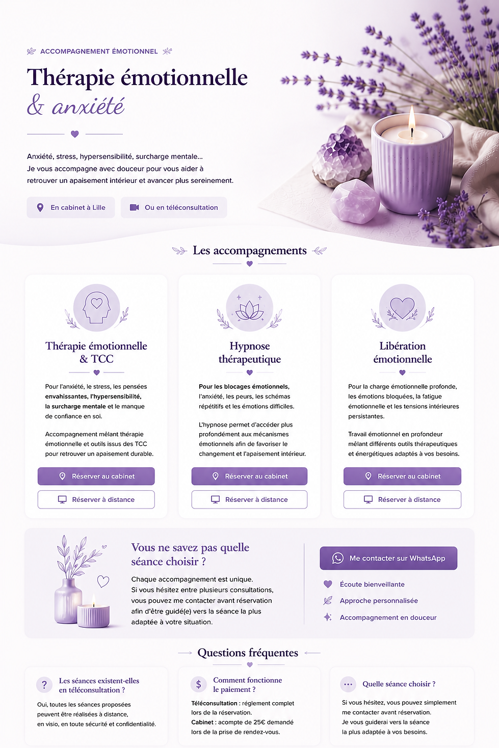 Accompagnement émotionnel, anxiété, hypnose, soins énergétiques et magnétisme à Lille ou en téléconsultation. Sarah Behague vous accompagne avec douceur et bienveillance.