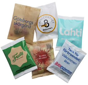 Promo bag godteposer med påtrykt budskap