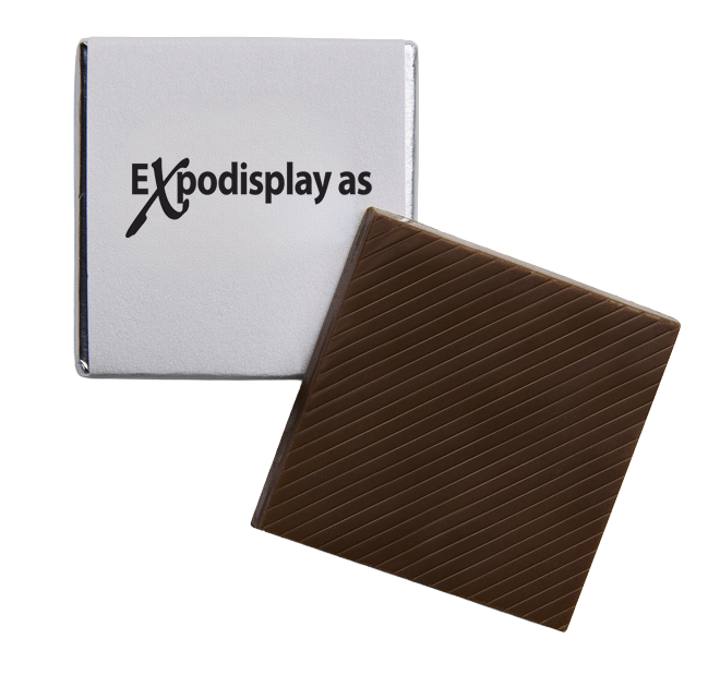 Sjokolade i firkanter med logotrykk