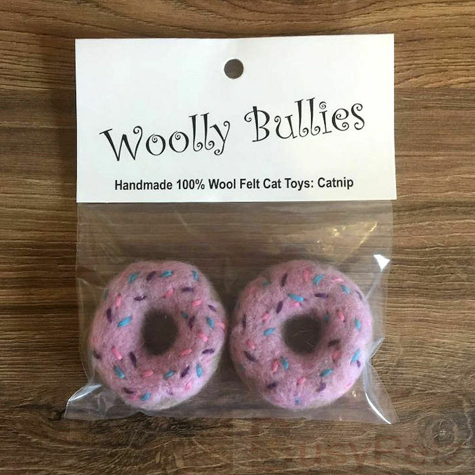 Thumbnail: Wooly Bullies Pink Iced Donut Wool Catnip Toys