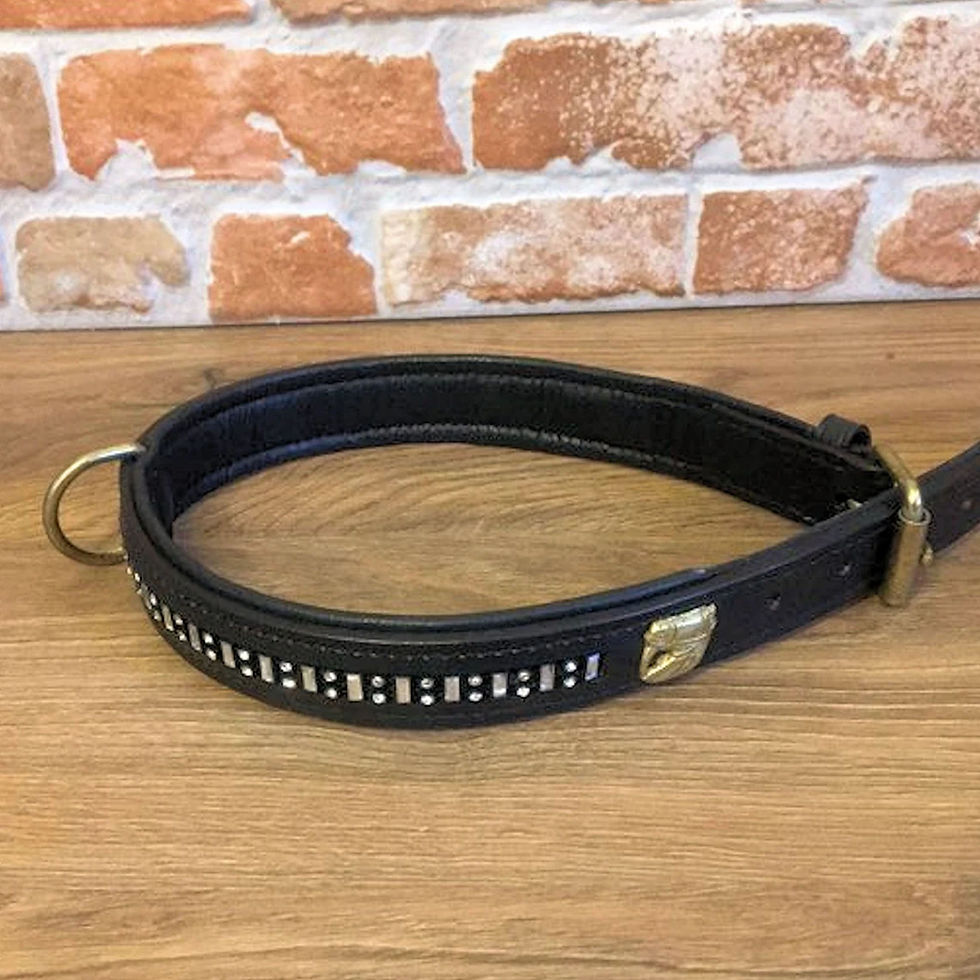 Thumbnail: Leather Hand stitched black & Collar Diamante & Horse studs