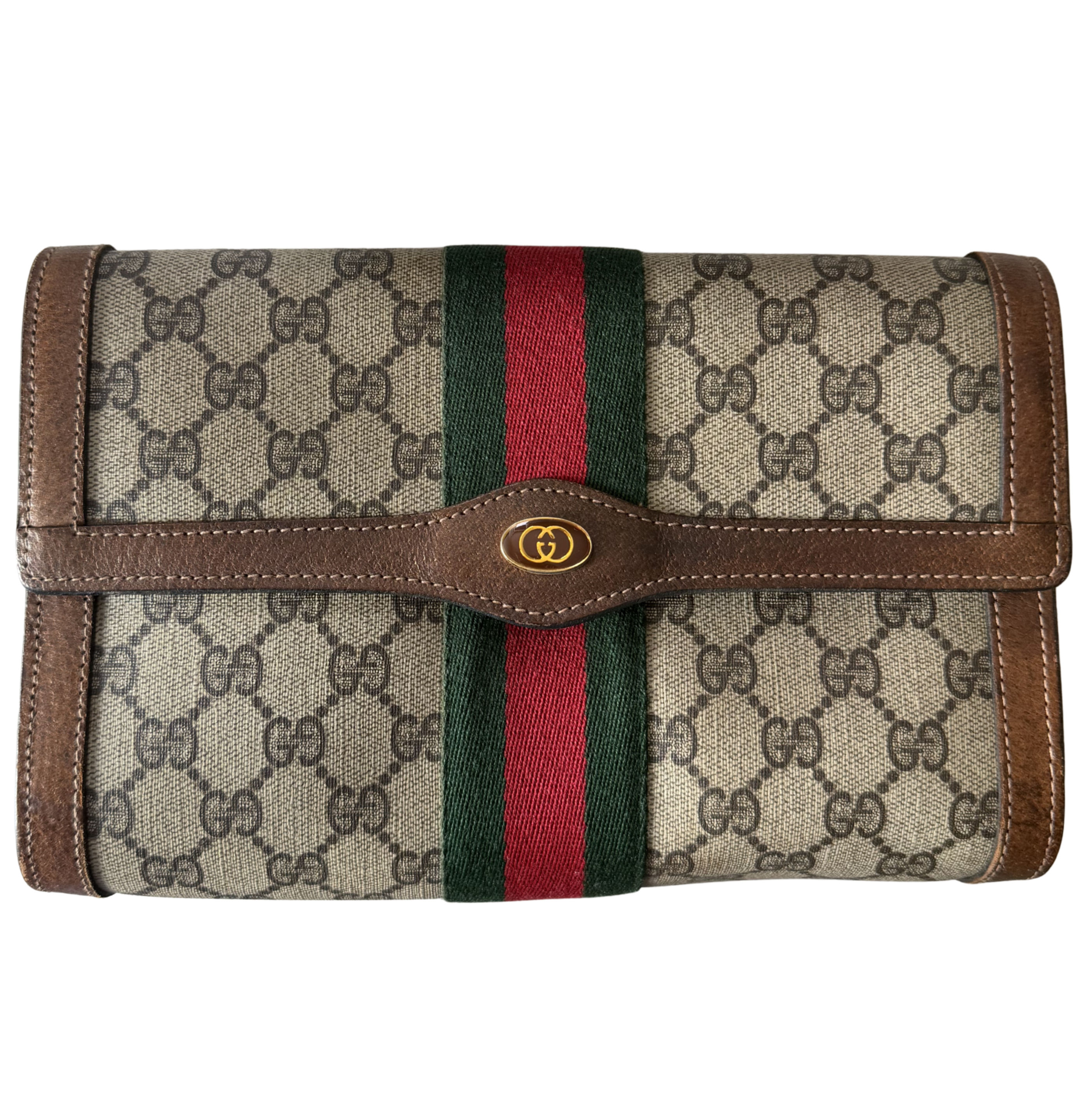 Gucci GG Supreme Sherry Line Brown Clutch Bag