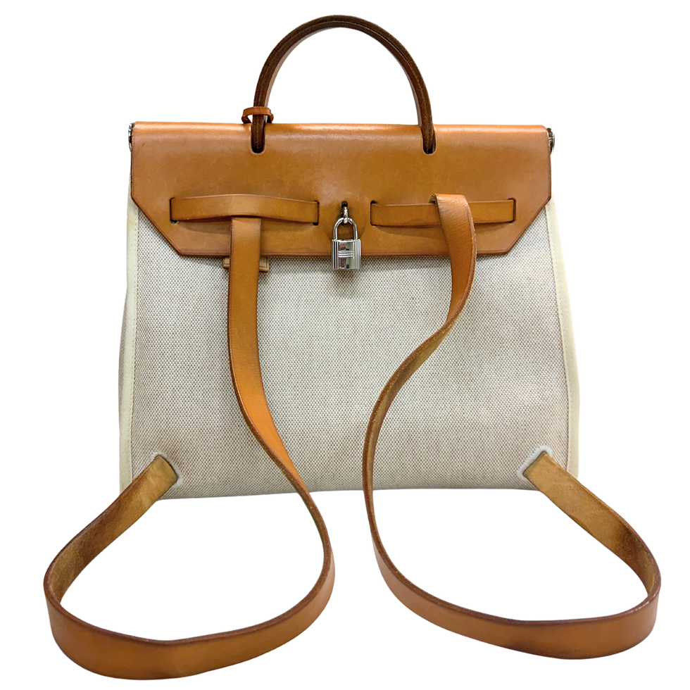 Miniatura: Hermès Herbag 31 Tan/Beige Coated Canvas Bag