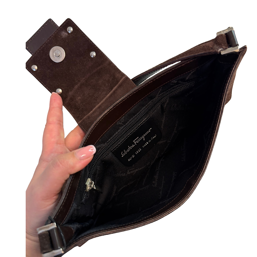 Miniatura: Salvatore Ferragamo Suede Dark Brown Shoulder Bag