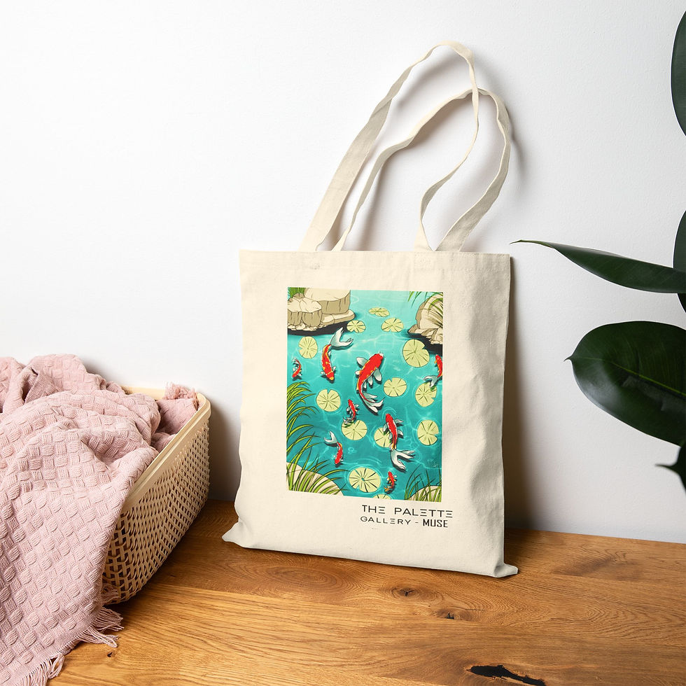 Thumbnail: koi fish tote bag  japanese art tote bag  canvas art tote  aesthetic tote bag  japanese garden tote  art lover tote bag