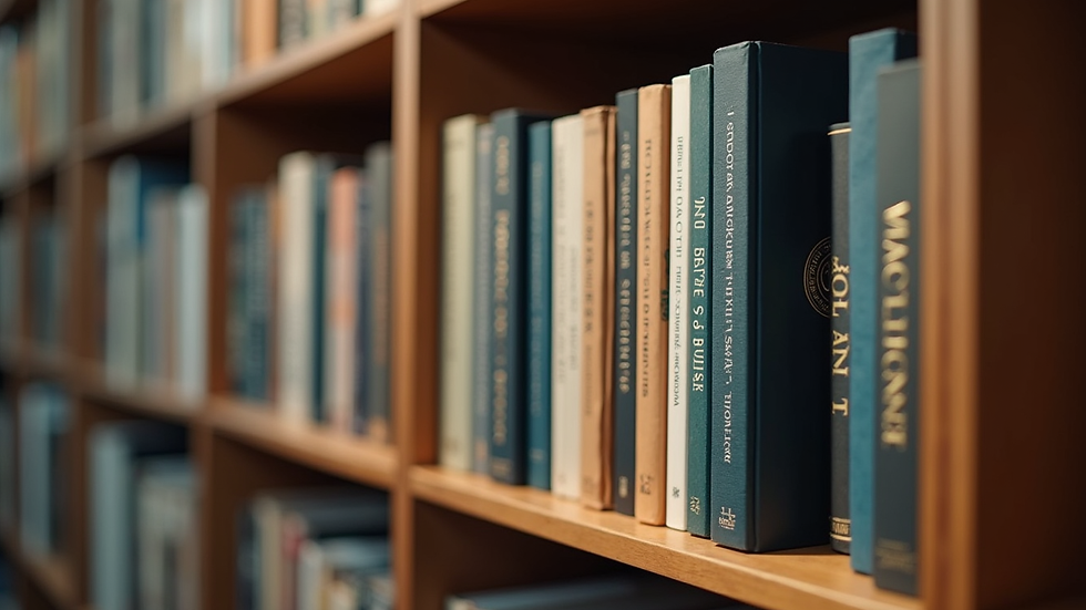 Eye-level view of a bookshelf filled with various eBooks