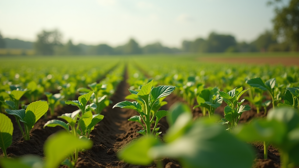 Eye-level view of a field with diverse crops growing in rotation