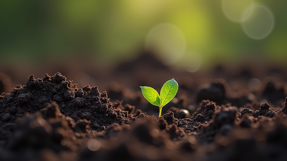 Close-up view of rich, dark soil with organic matter