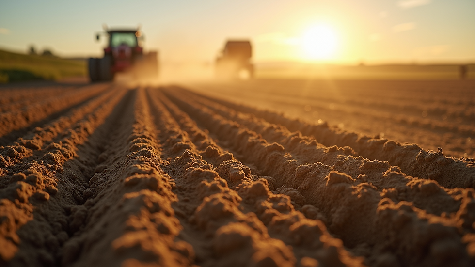 High angle view of soil conditioner being applied to a farm field