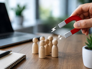 Qualified B2B leads represented by a business professional reviewing lead generation analytics on a laptop.