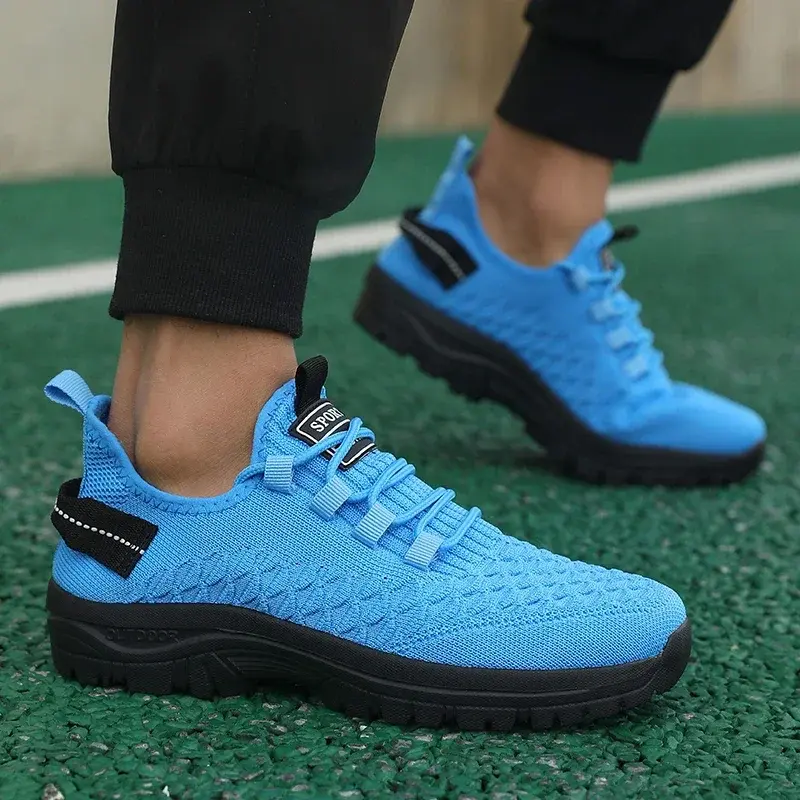 Miniatura: Men's Bright Yellow Outdoor Sneakers Breathable Mesh Construction Shock