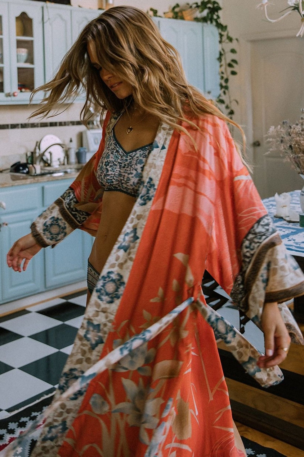 Thumbnail: Crane Flowers Kimono Cardigan, Boho Women Kimono Jacket, Long Sleeve Kaftan Kim