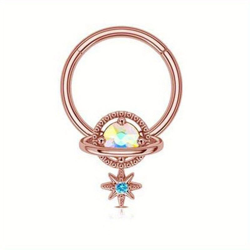Thumbnail: 1PC Planet Star Shape Pendant Hoop Nose Ring Inlaid Laser Zircon Septum Hinged 