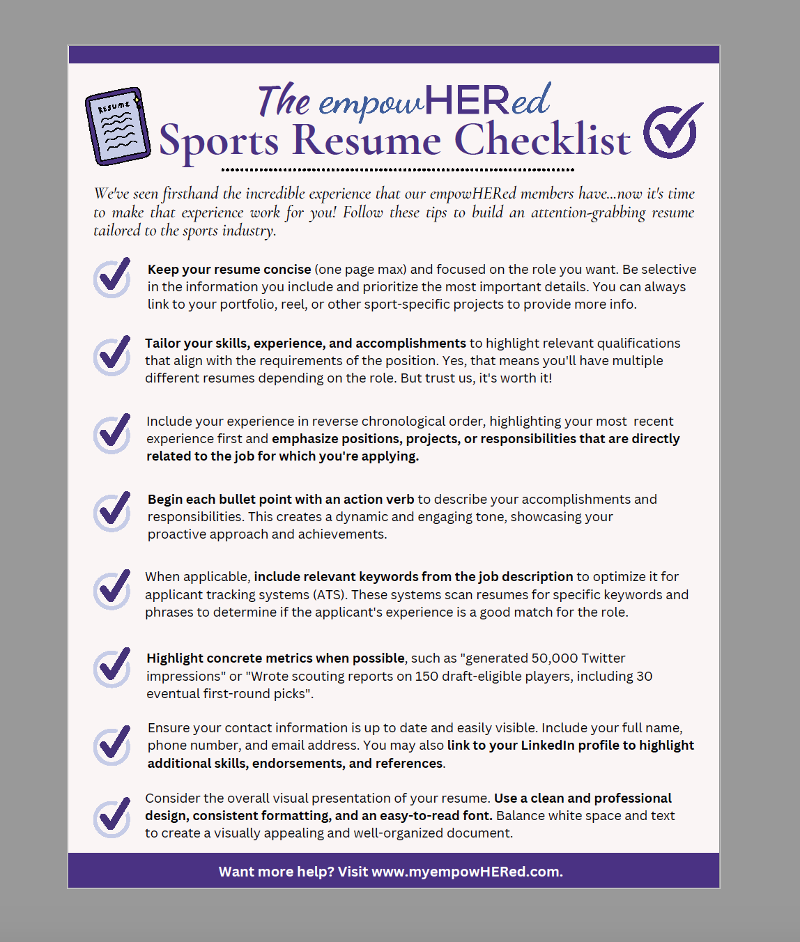 FREEBIE: Sports Resume Checklist