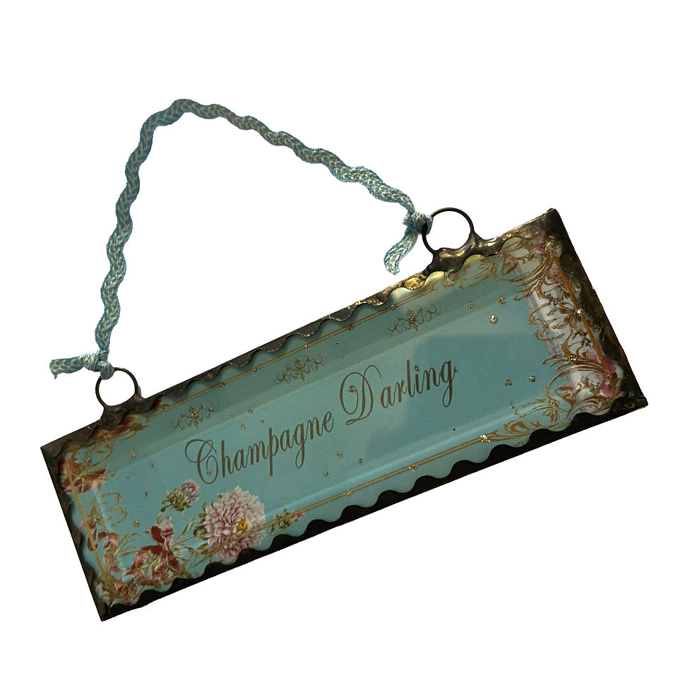 Thumbnail: Hand-soldered edge of Champagne Darling vintage glass sign