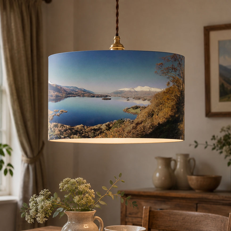 Handmade lampshade lakes and mountain shade made in England