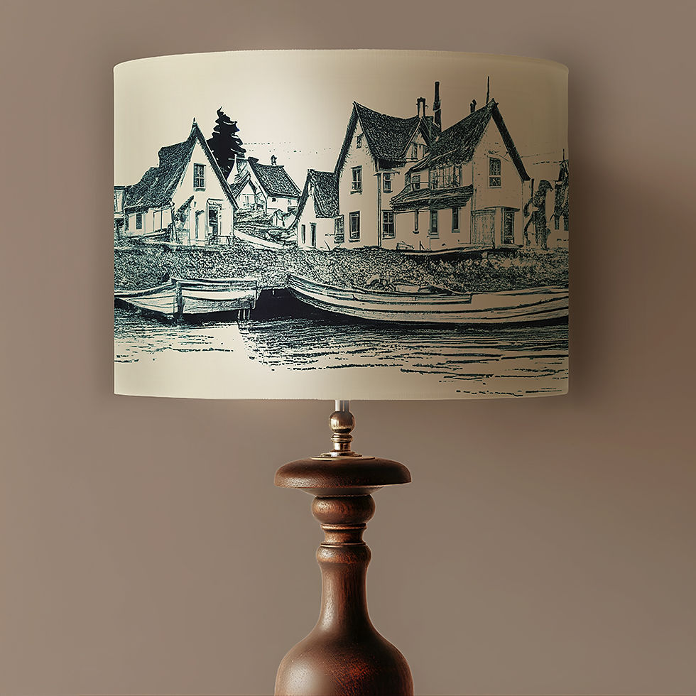 Thumbnail: Handmade coastal village lampshade with vintage harbour illustration