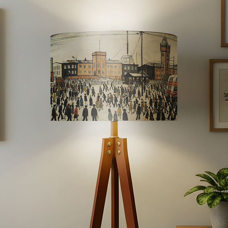 Lowry northern town scene drum lampshade handmade in England