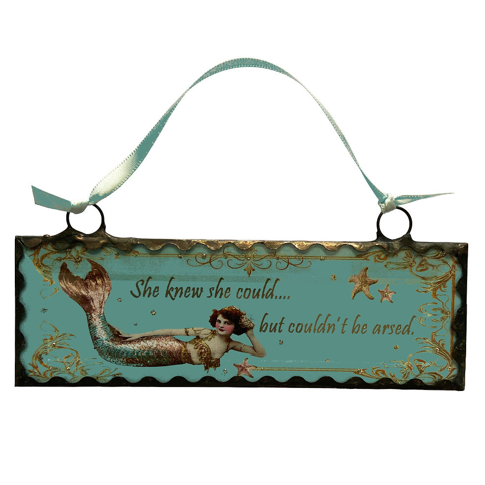 Funny mermaid handmade glass sign with She Knew She Could quote