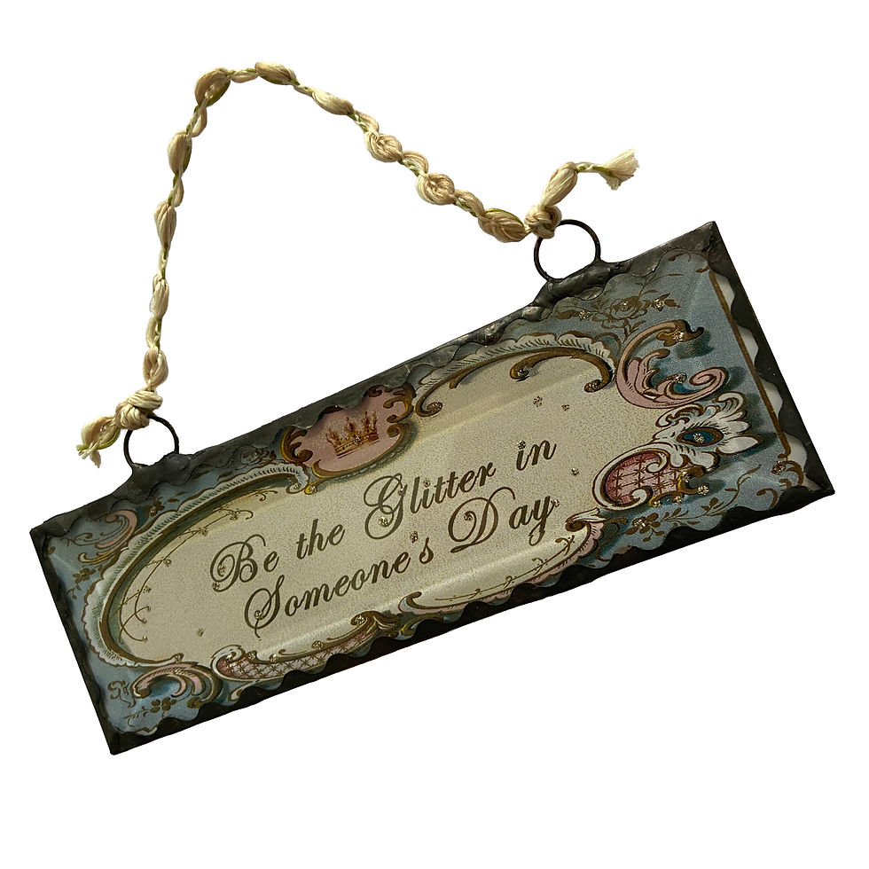 Thumbnail: Be the Glitter handmade hanging glass decoration with vintage blue and pink design