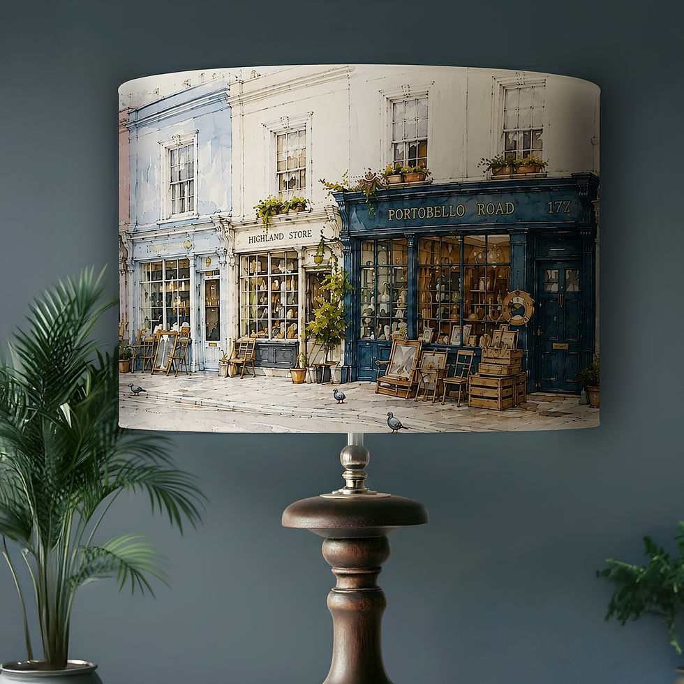 Notting Hill floral pastel shopfront lampshade handmade in England