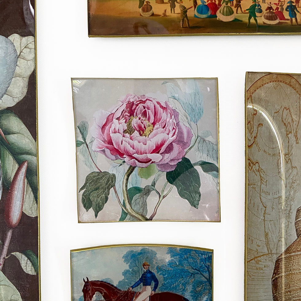 Handmade in England botanical decoupage glass tray with peony illustration