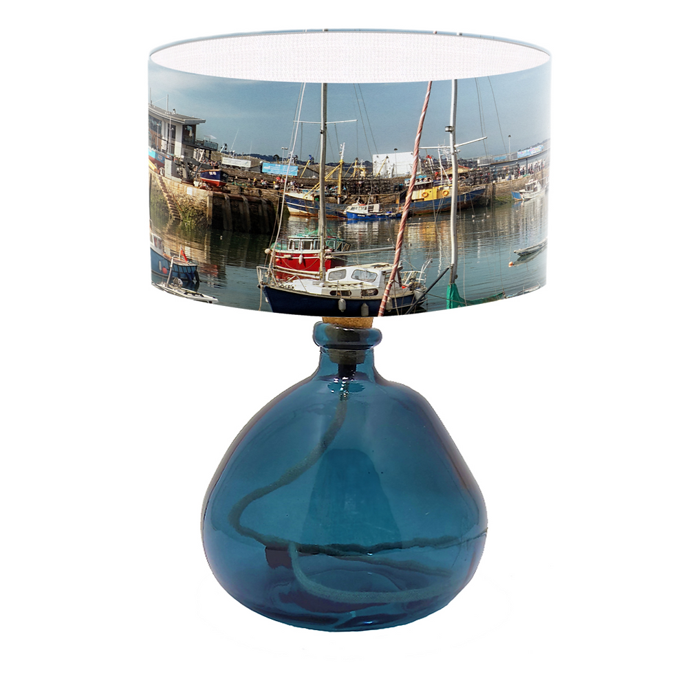 Handmade Brixham Harbour lampshade with colourful fishing boats