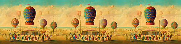 Thumbnail: Colourful antique balloon print lampshade in blue red and gold