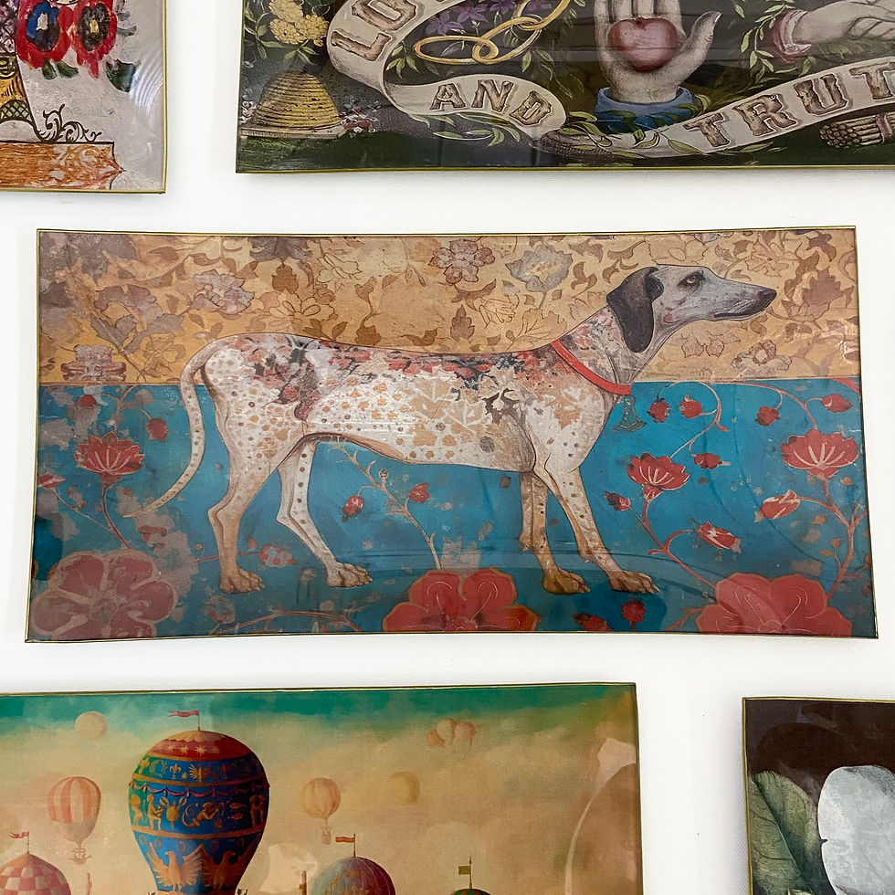 Decorative decoupage dog glass tray handmade in England