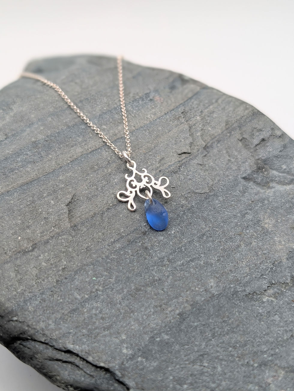 Thumbnail: Sterling Silver Chandelier Pendant with Blue Seaham Sea Glass