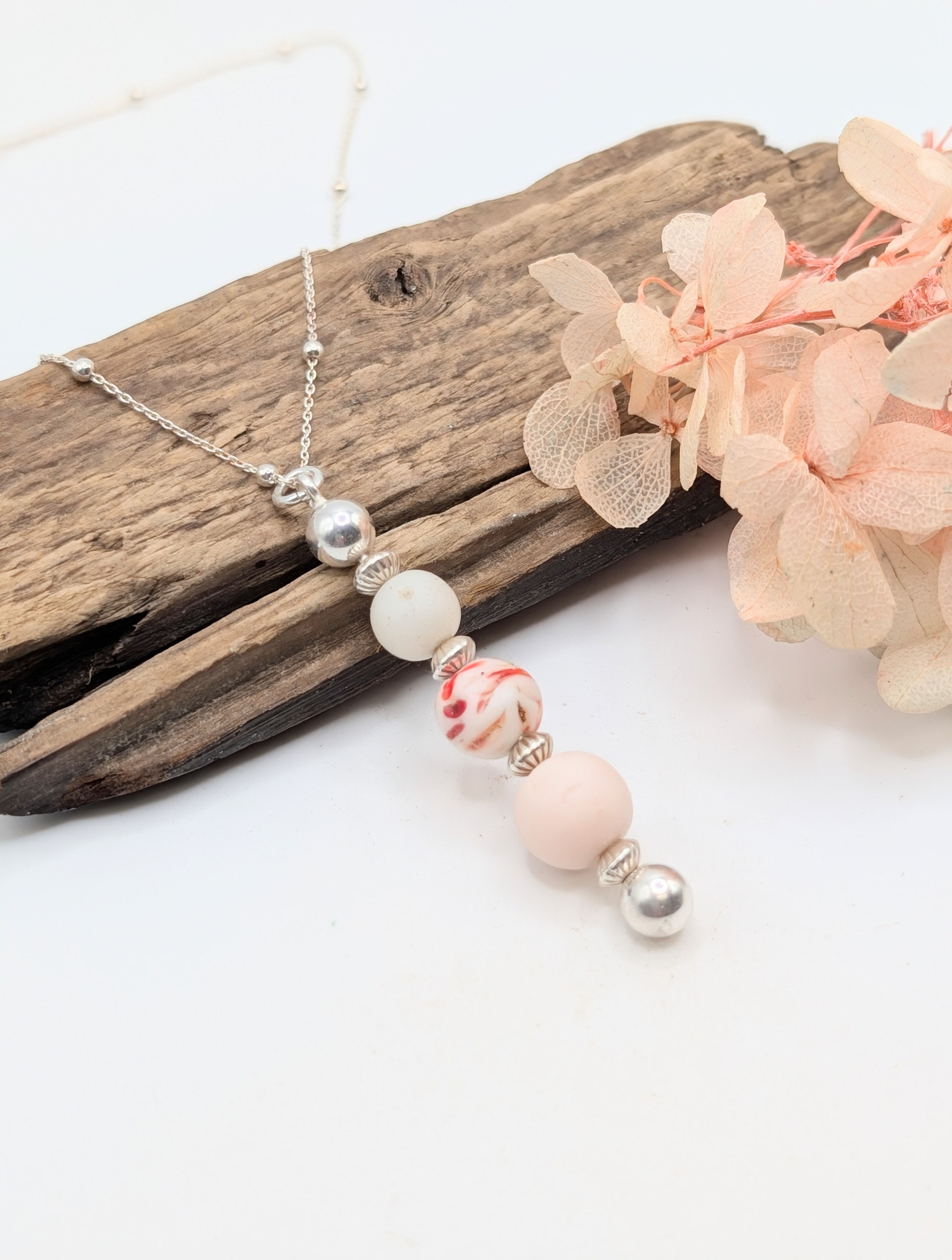 Sterling Silver Bead Drop Pendant with Scottish Sea Glass Beads