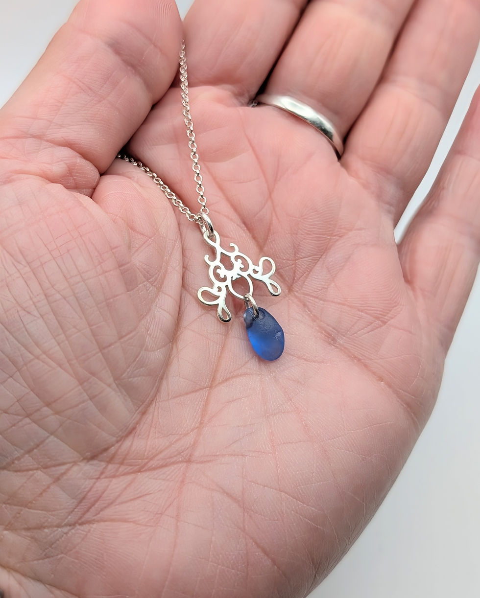 Thumbnail: Sterling Silver Chandelier Pendant with Blue Seaham Sea Glass