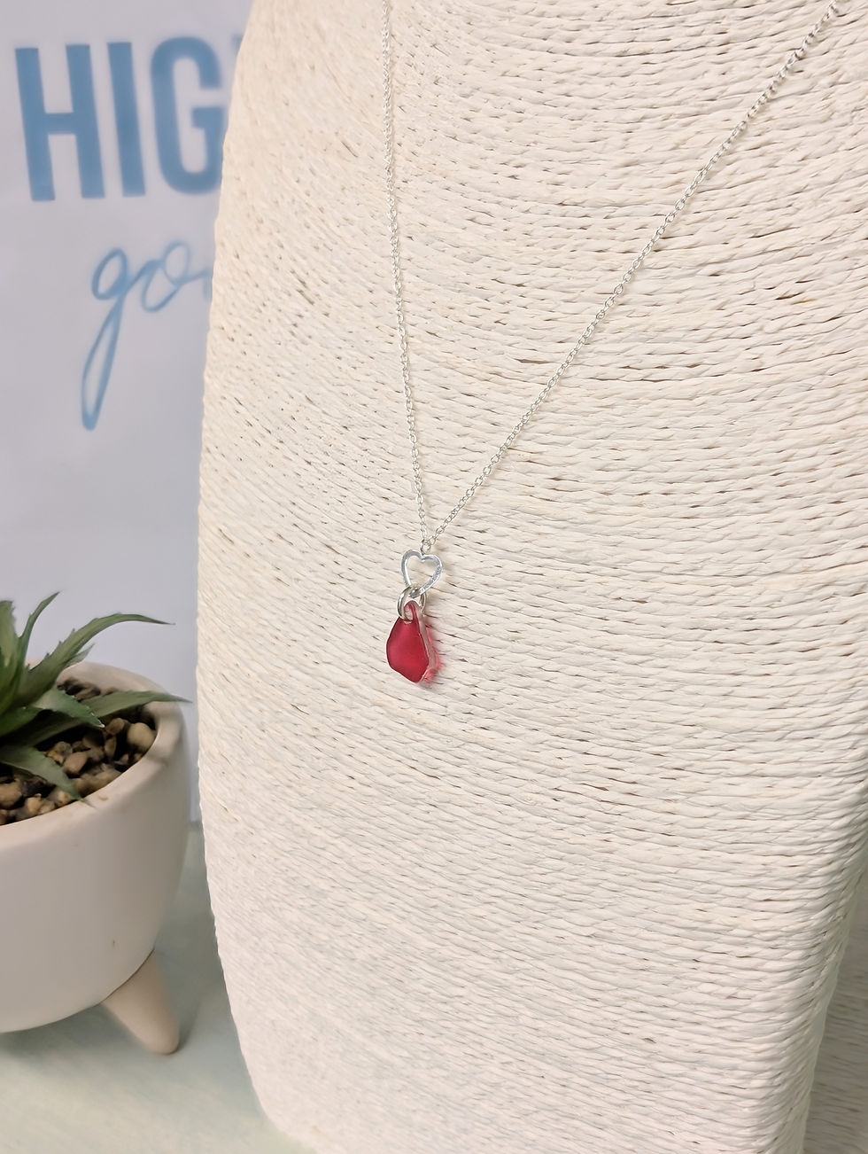 Thumbnail: Sterling Silver Small Heart Pendant with Rare Pink Flash Glass