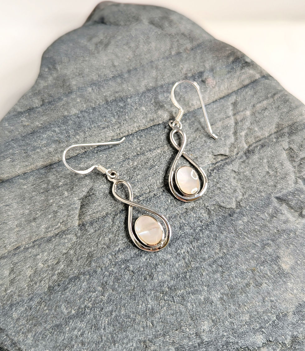 Thumbnail: Sterling Silver Figure of Eight Drop Earrings with Mother-of-Pearl