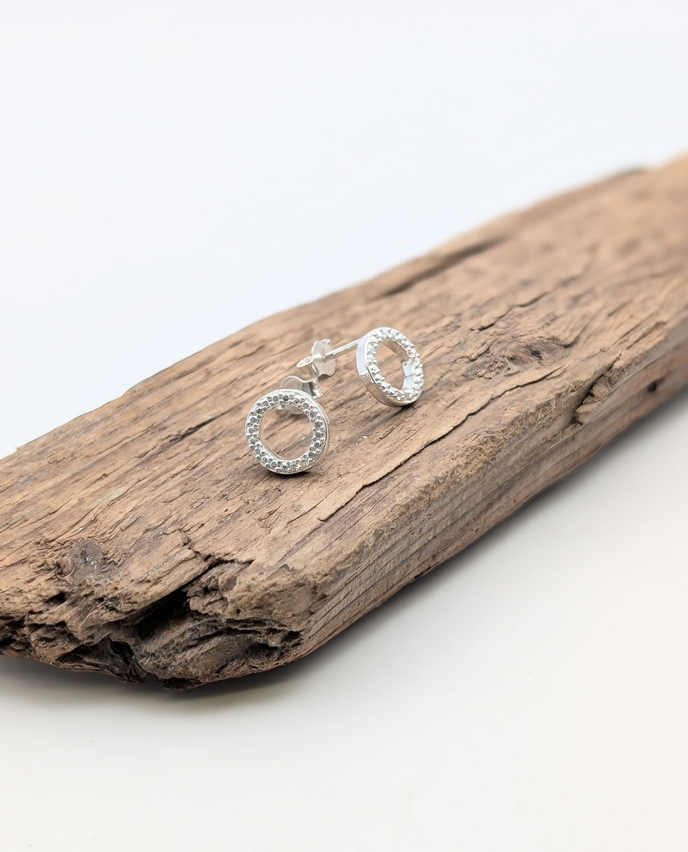 Thumbnail: Sterling Silver Round Halo Stud Earrings with Cubic Zirconia 