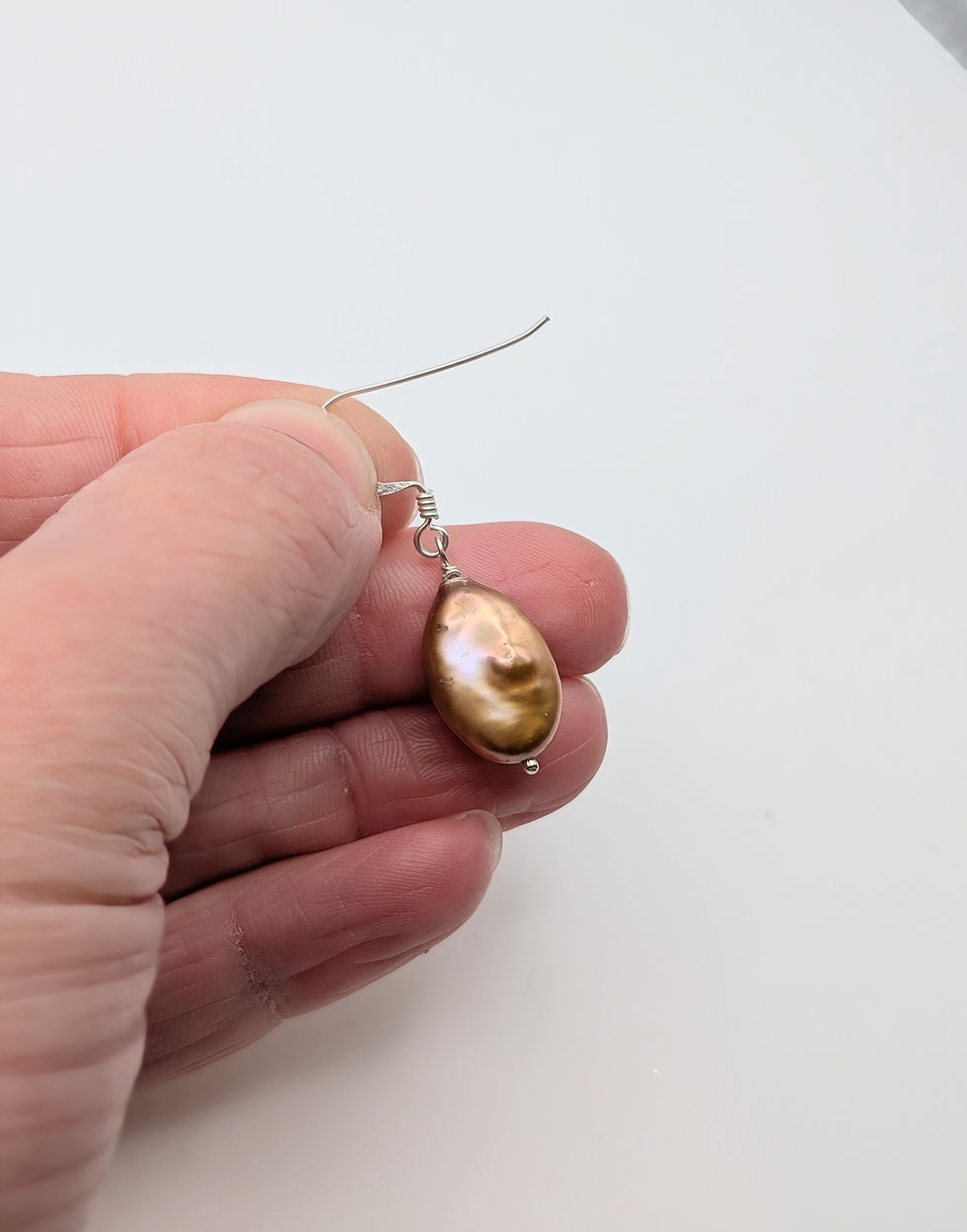 Thumbnail: Sterling Silver Bronze Freshwater Pearl Drop Earrings