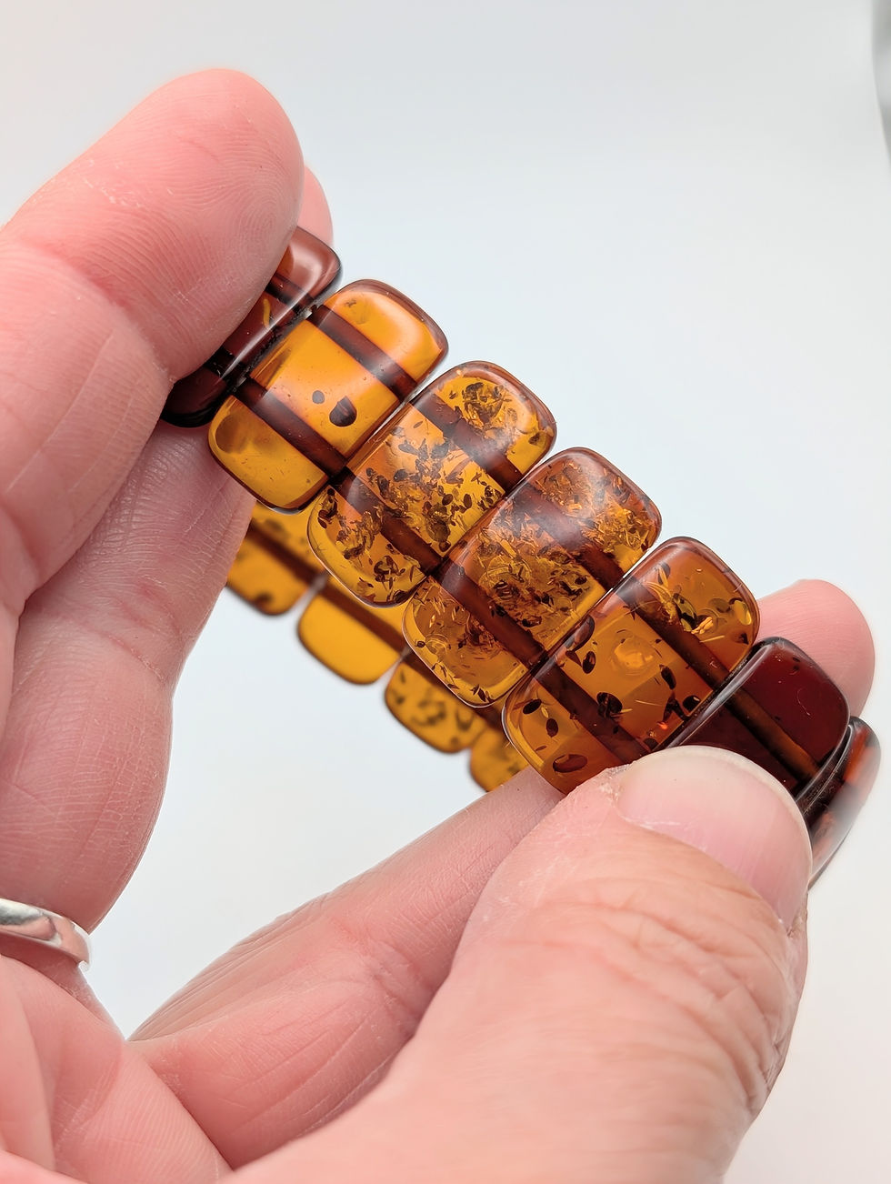 Thumbnail: Expandable Flat Beaded Amber Bangle
