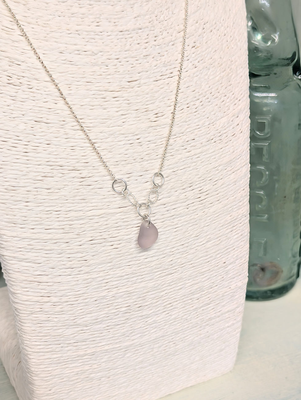 Thumbnail: Sterling Silver Chain Link Collar with Rare Lilac Sea Glass