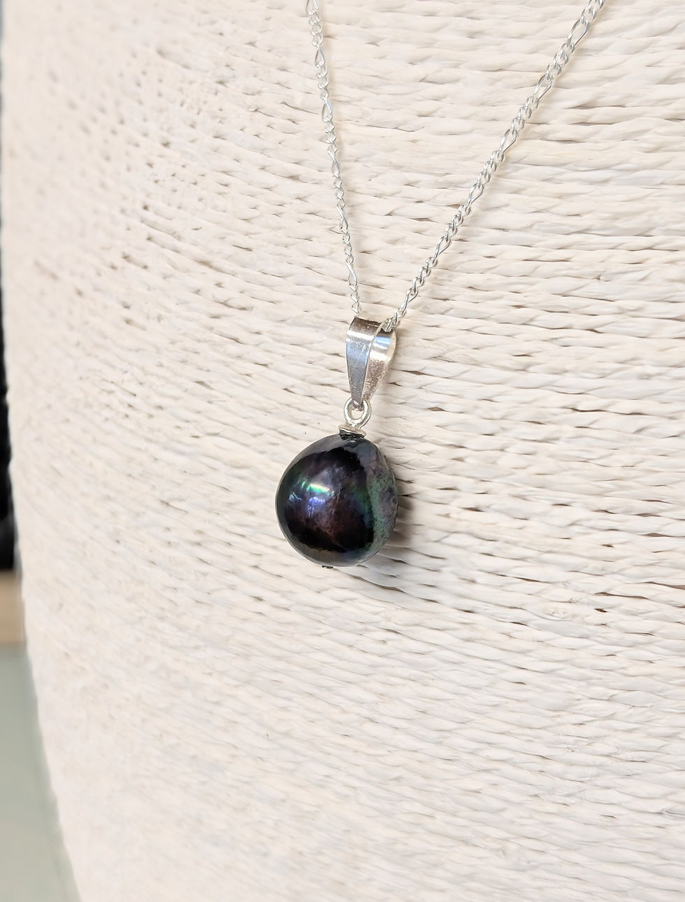 Thumbnail: Sterling Silver Large Black Freshwater Pearl Pendant