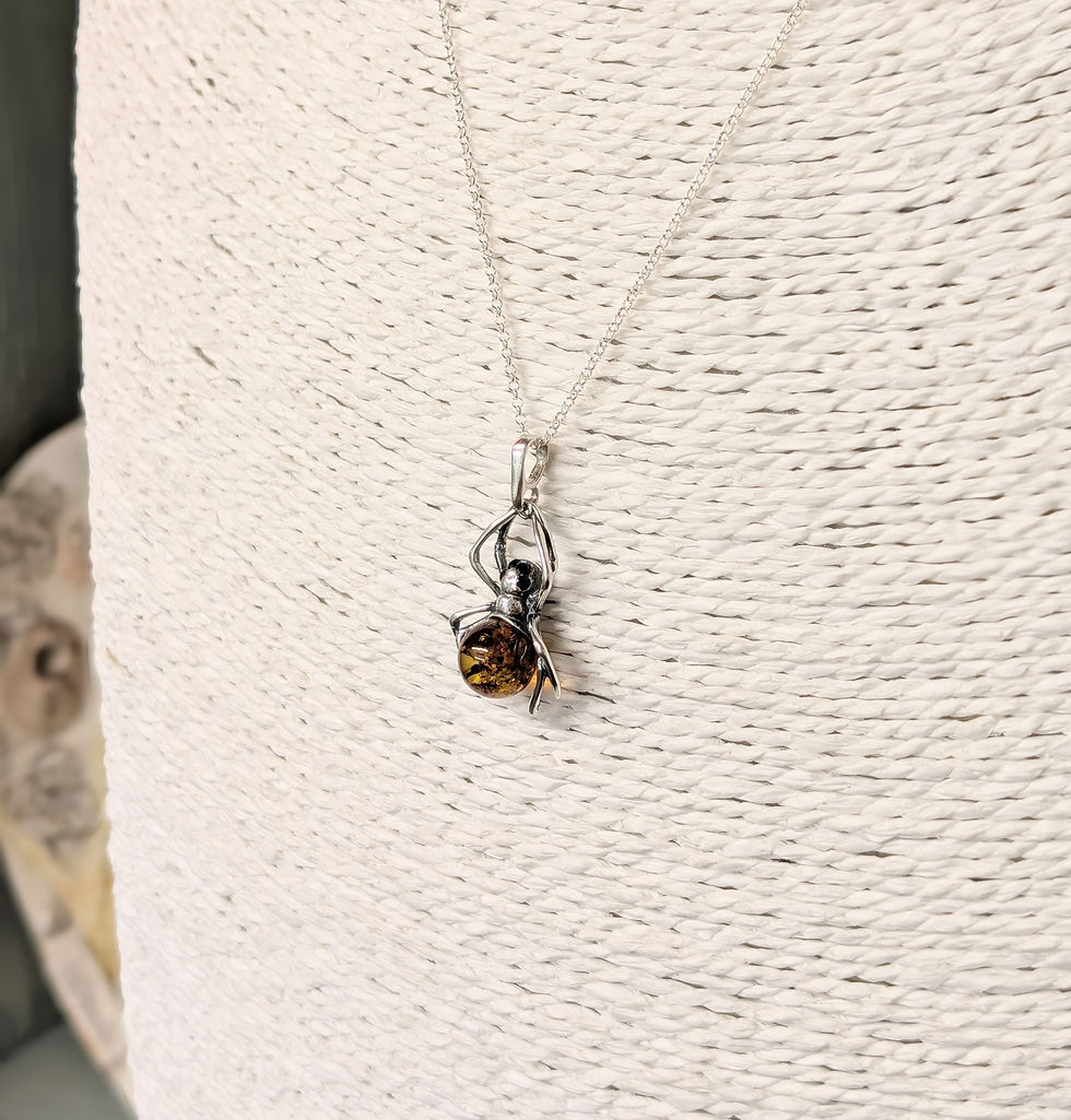 Thumbnail: Sterling Silver Spider Pendant with Cognac Baltic Amber