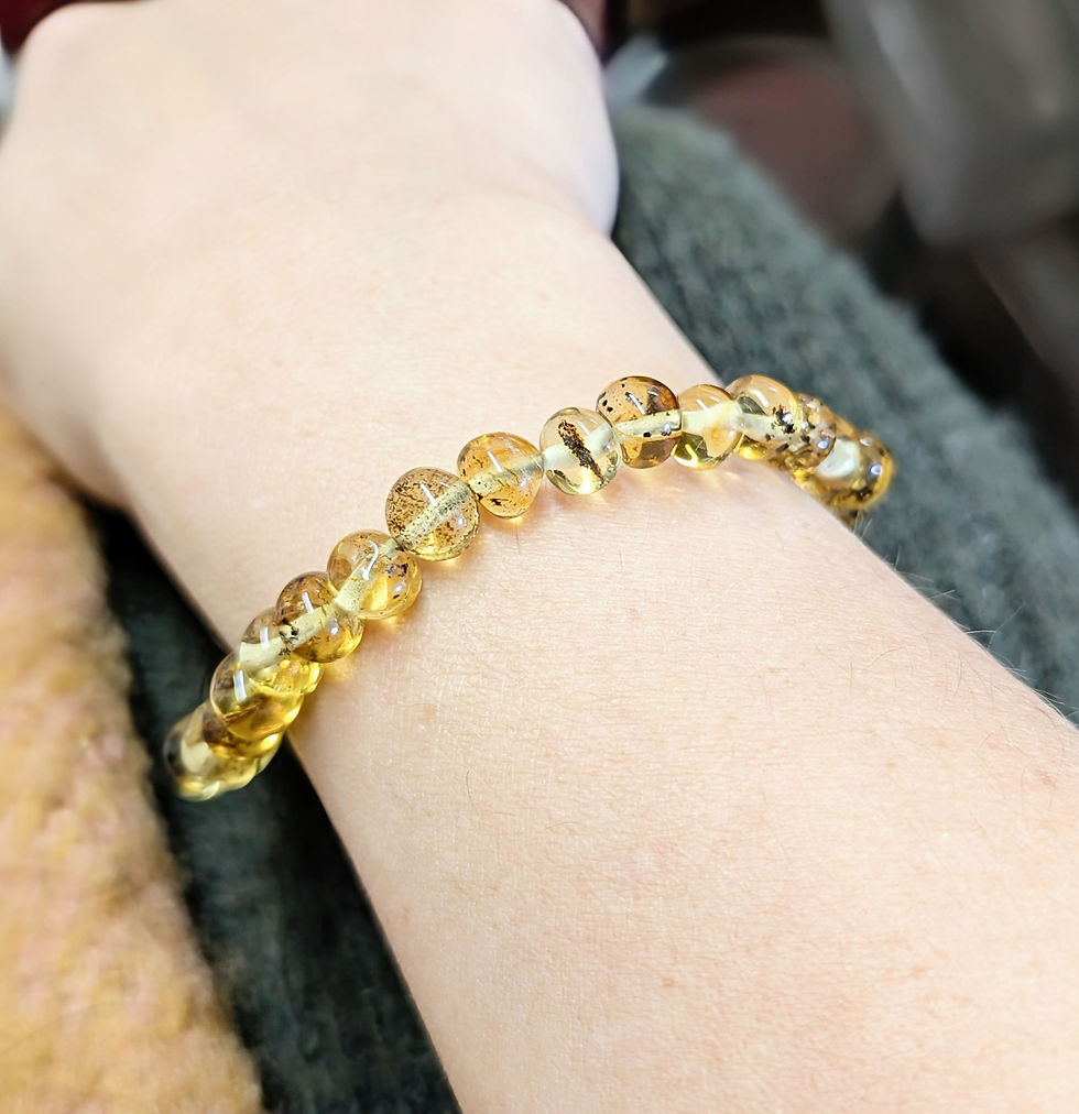 Thumbnail: Expandable Beaded Green Amber Bracelet 