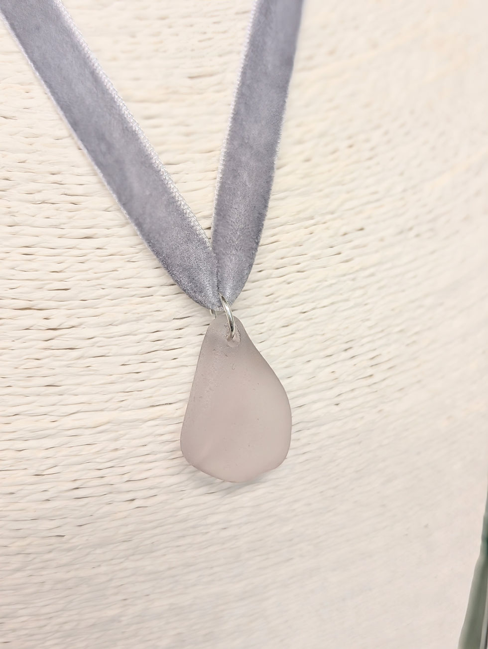 Thumbnail: Lilac Grey Velvet Ribbon Necklace with Rare Lilac Scottish Sea Glass