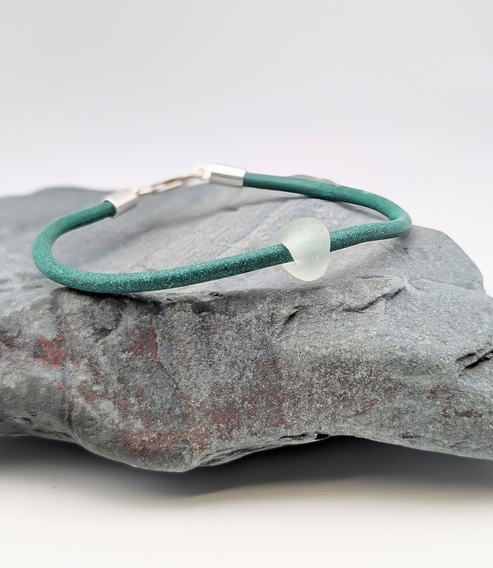 Thumbnail: Recycled Sterling Silver & Cord Bracelet with Seaham Sea Glass