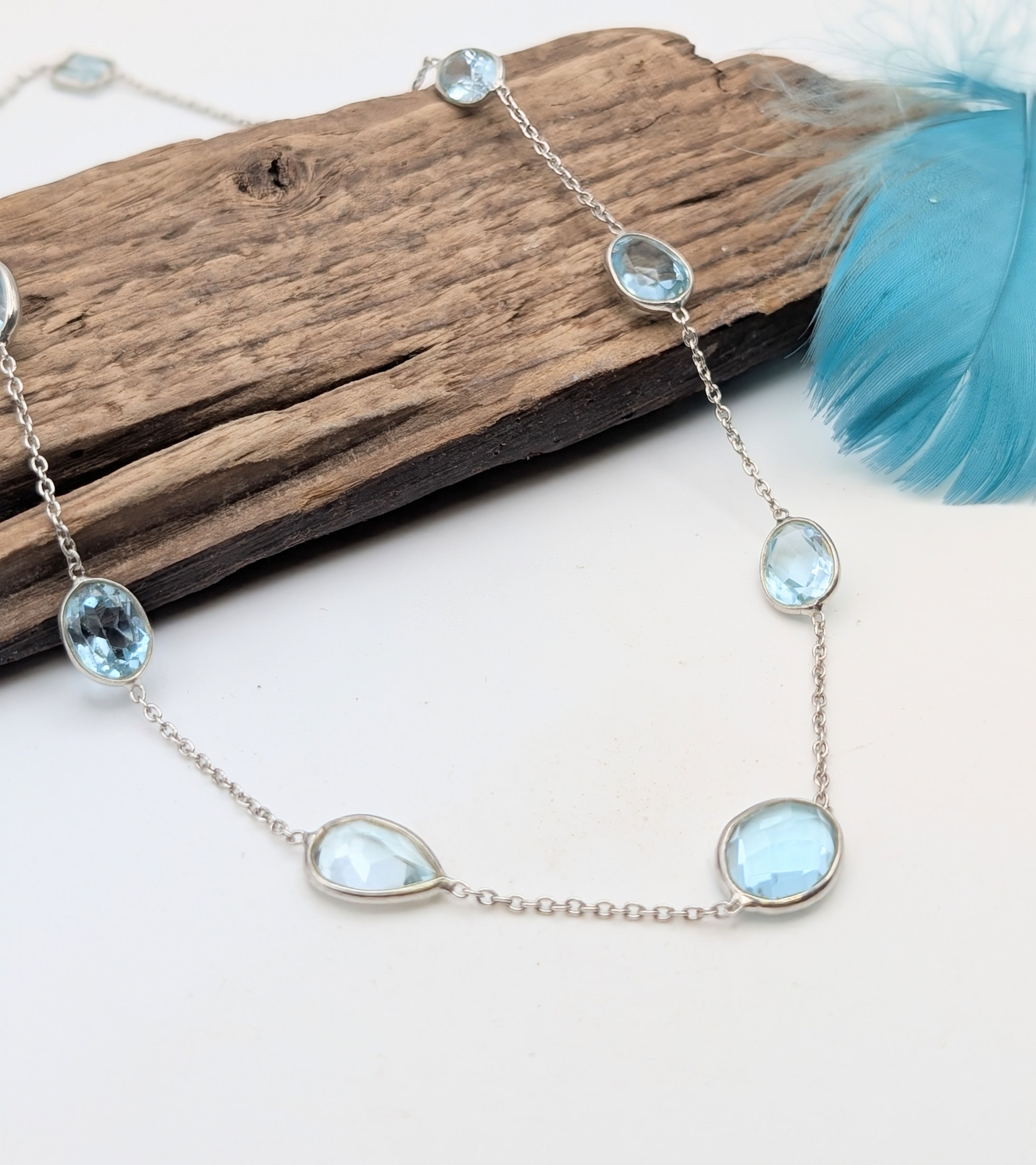 Sterling Silver Faceted Blue Topaz Set Collar 